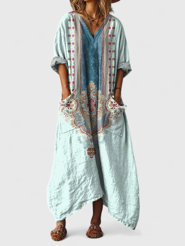 Wisteria │ Women's Paisley Print Oversized Maxi Dress With Front Pockets And V-Neck