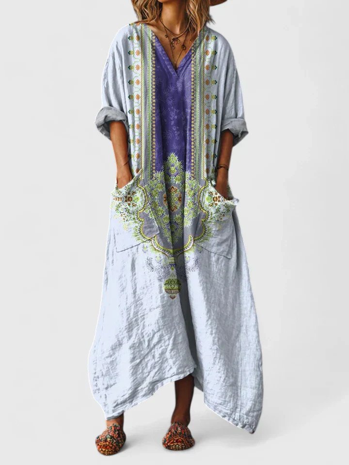 Wisteria │ Women's Paisley Print Oversized Maxi Dress With Front Pockets And V-Neck
