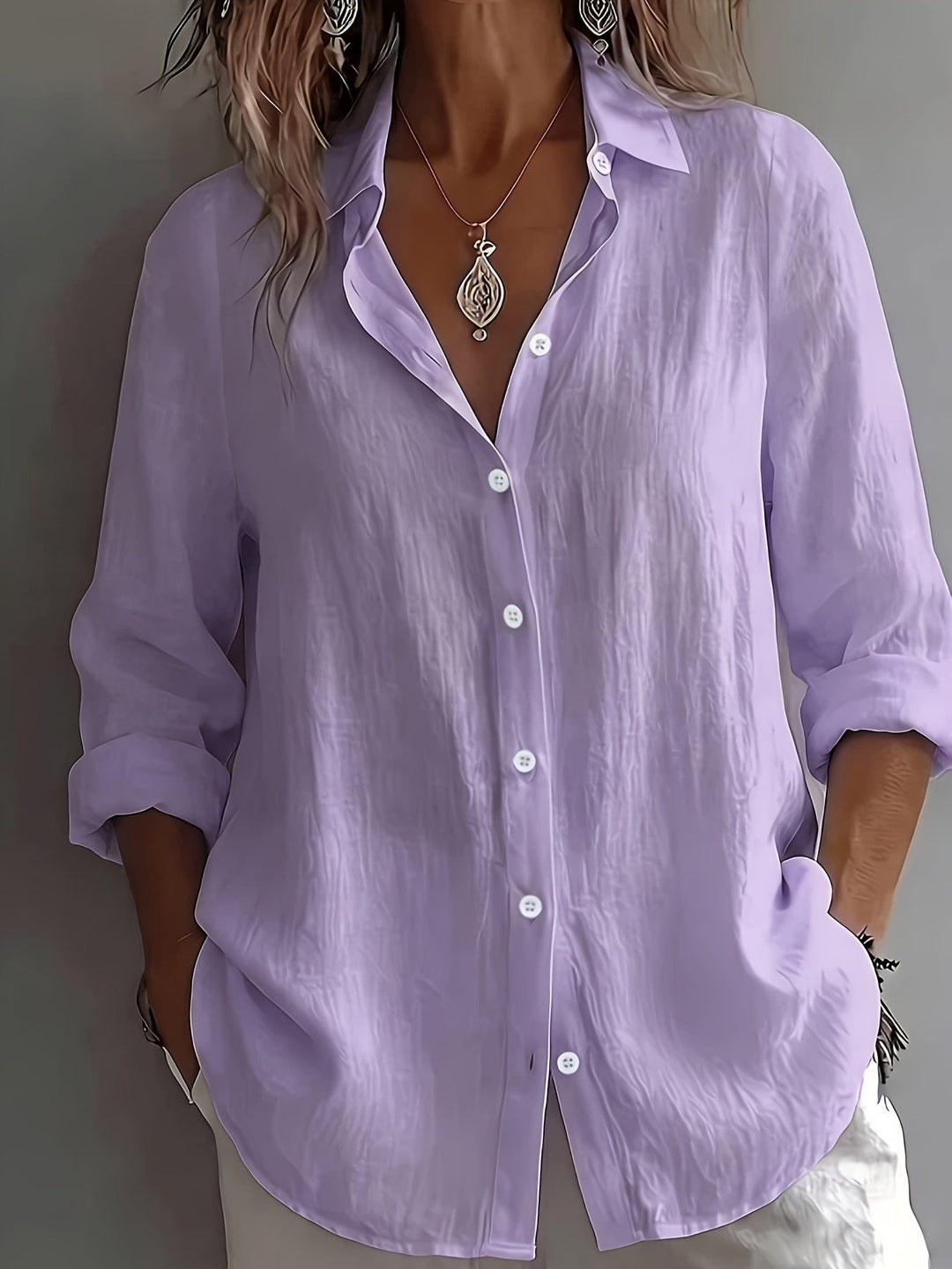 Evie | Women's Long Sleeve Button-Up Collared Linen Shirt