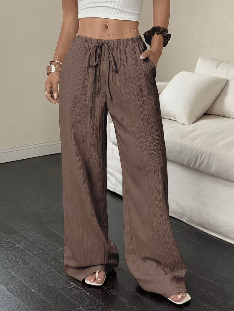 Willow | Women's Crinkle Texture Drawstring Wide-Leg Trousers