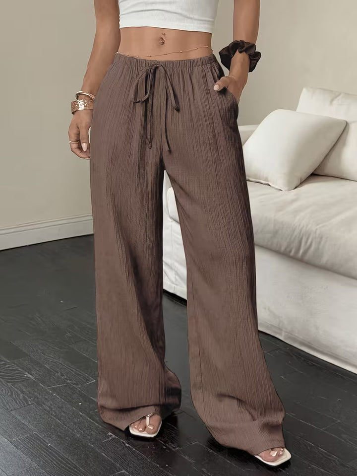 Willow | Women's Crinkle Texture Drawstring Wide-Leg Trousers