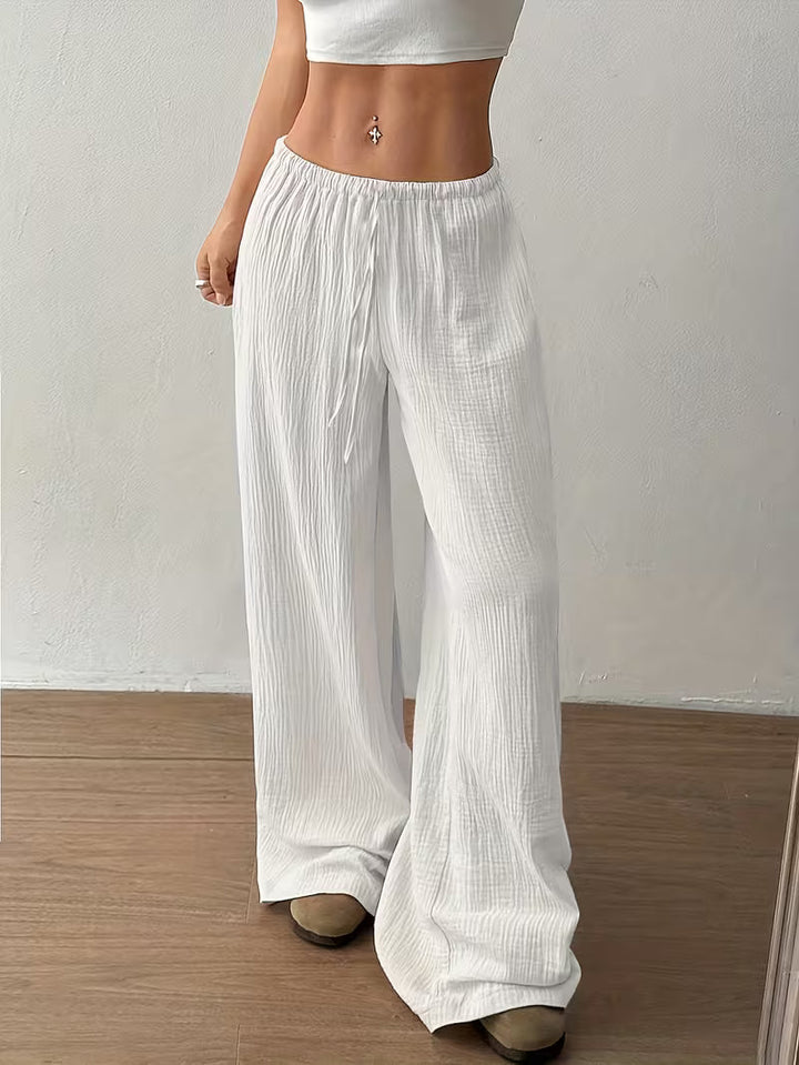 Willow | Women's Crinkle Texture Drawstring Wide-Leg Trousers