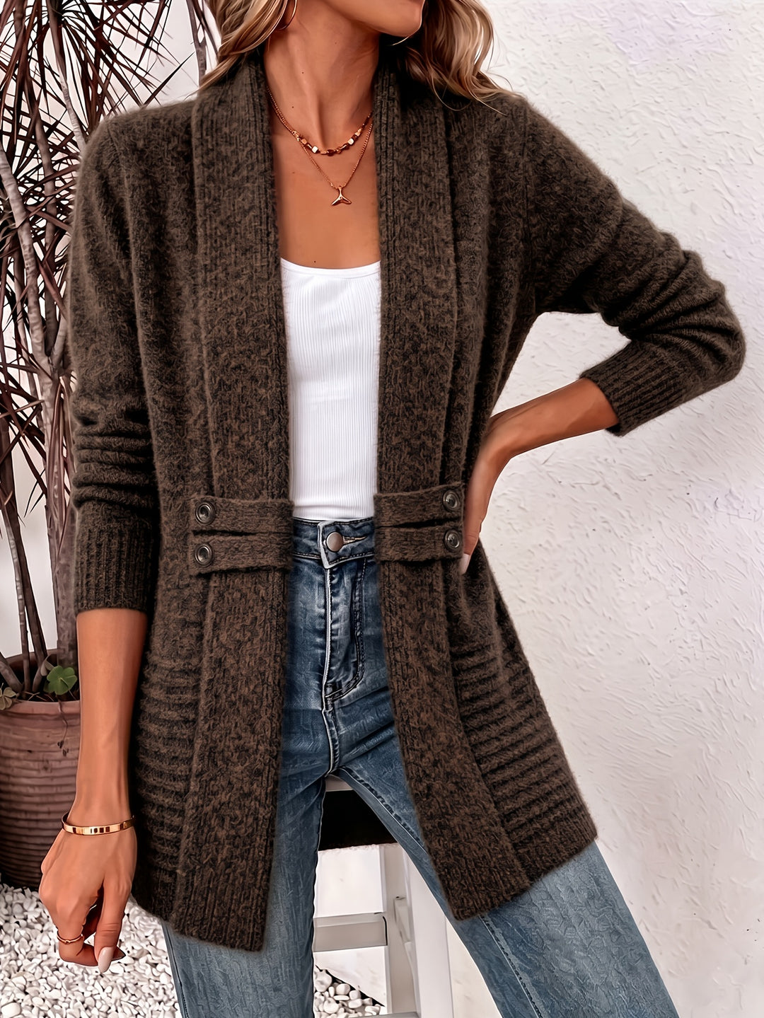 Mia | Women's Open Front Shawl Collar Belted Knit Cardigan
