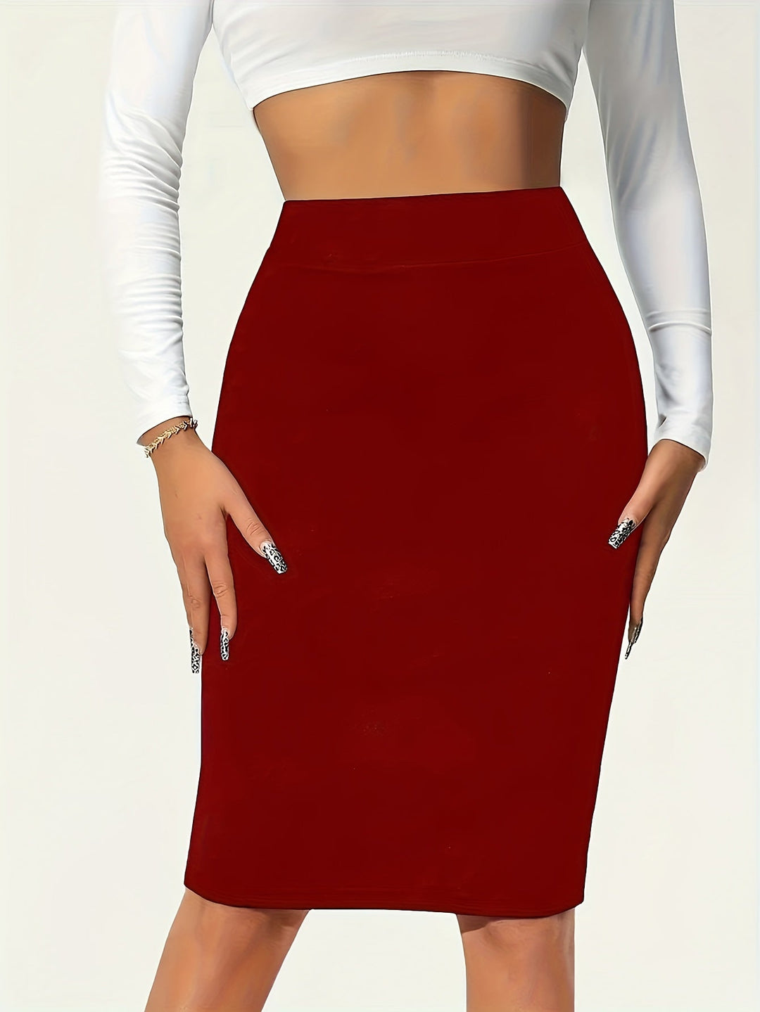 Olive | Women's High Waist Houndstooth Pencil Skirt