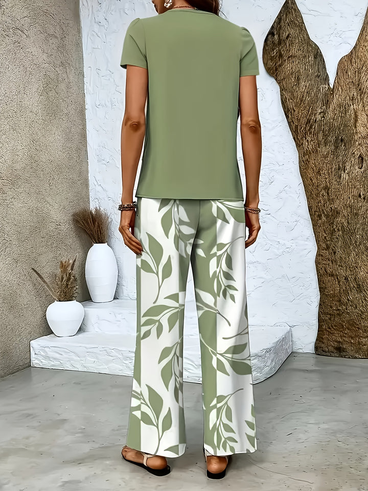 Nora │ Women's Short Sleeve Top And Wide Leg Trousers Two Piece Set
