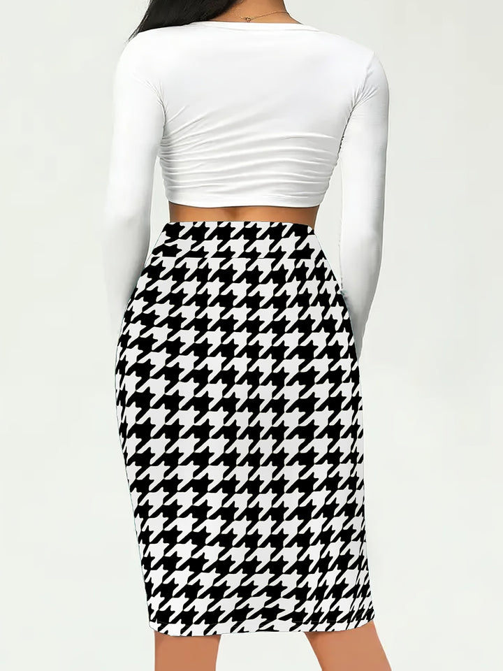 Olive | Women's High Waist Houndstooth Pencil Skirt