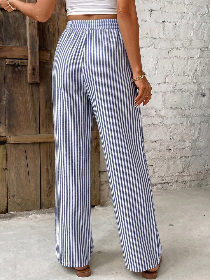 Georgina │ Women's Stripe Print Elastic Waist Wide Leg Trousers