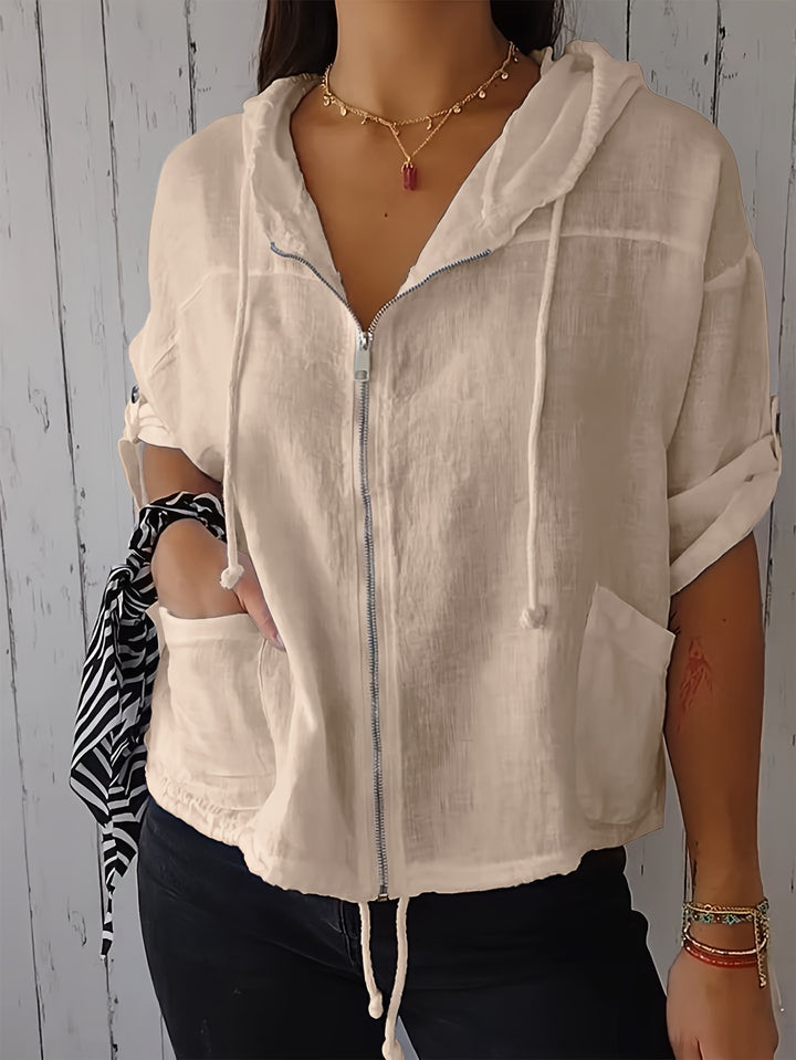 Harriet │ Women's Hooded Short Sleeve Zip Front Top