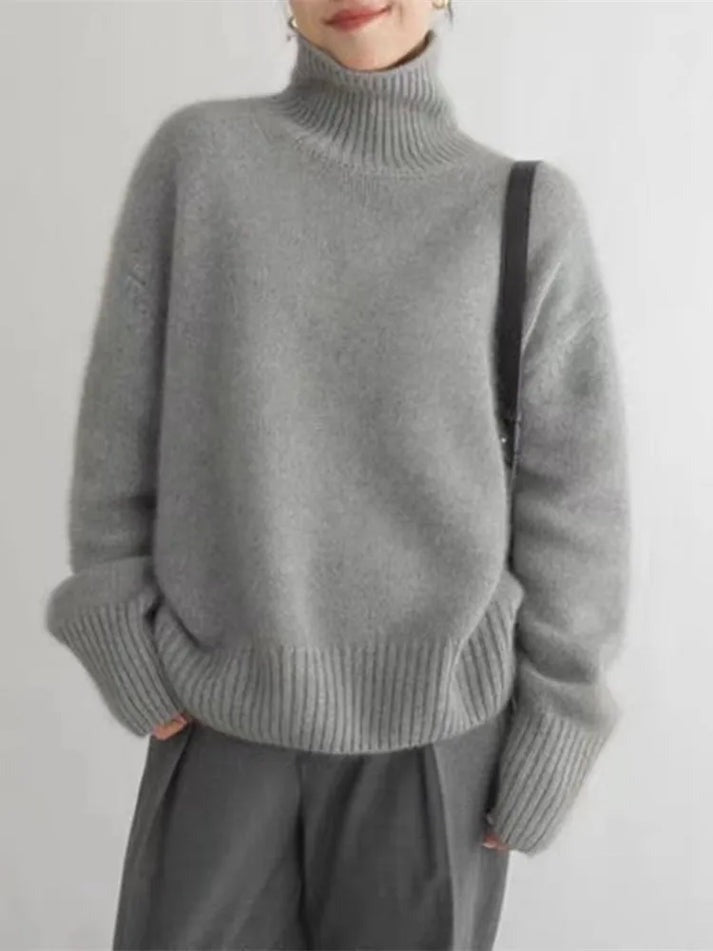 Leona │ Women's Cashmere Blend Ribbed Trim Turtleneck Jumper