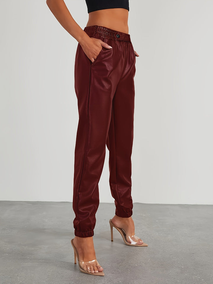 Martha │ Women's Leather-Look Tapered Trousers With Elasticated Waist And Cuffed Ankles