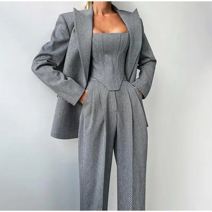 Ivy │ Women's Corset Top Blazer And Wide-Leg Trousers Two-Piece Set