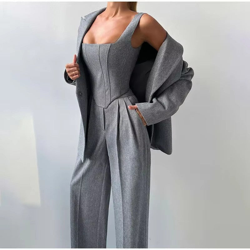 Ivy │ Women's Corset Top Blazer And Wide-Leg Trousers Two-Piece Set