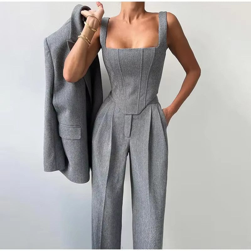 Ivy │ Women's Corset Top Blazer And Wide-Leg Trousers Two-Piece Set