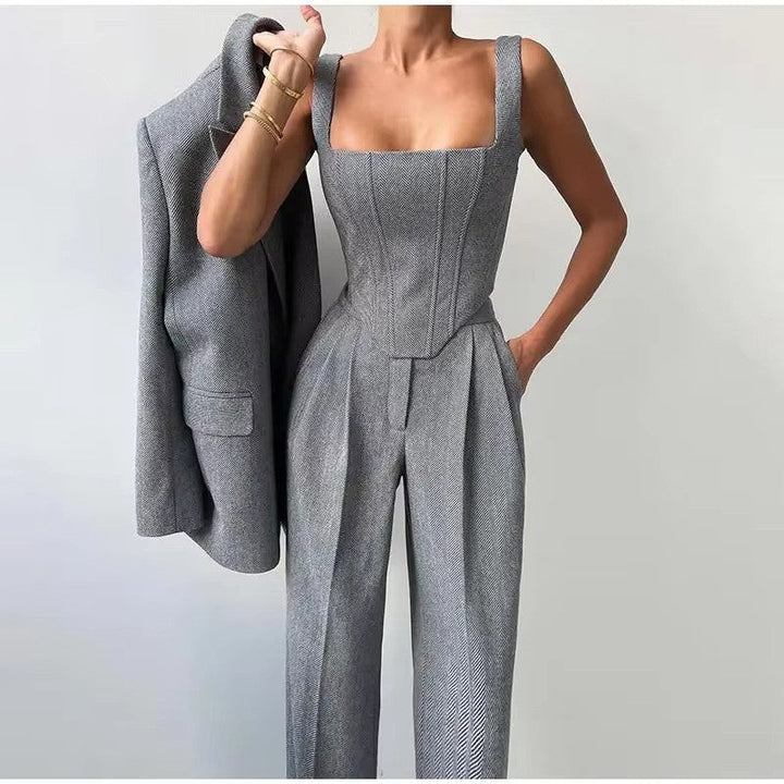Ivy │ Women's Corset Top Blazer And Wide-Leg Trousers Two-Piece Set