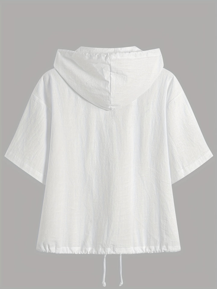 Harriet │ Women's Hooded Short Sleeve Zip Front Top
