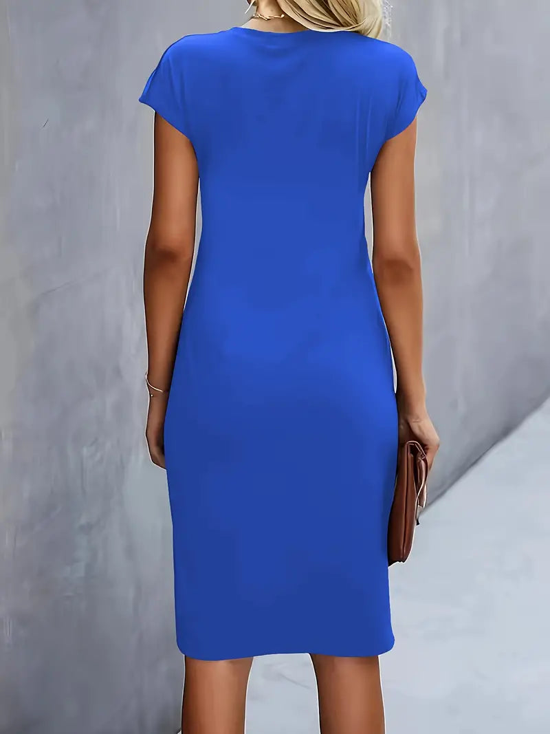 Verity │ Women's Short Sleeve Bodycon Midi Dress With Twisted Waist Detail