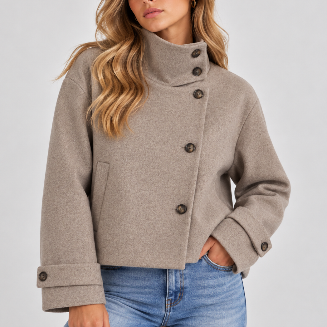 Gemma │ Women's High Neck Cropped Jacket With Asymmetric Button Front