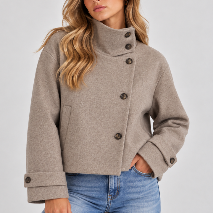 Gemma │ Women's High Neck Cropped Jacket With Asymmetric Button Front
