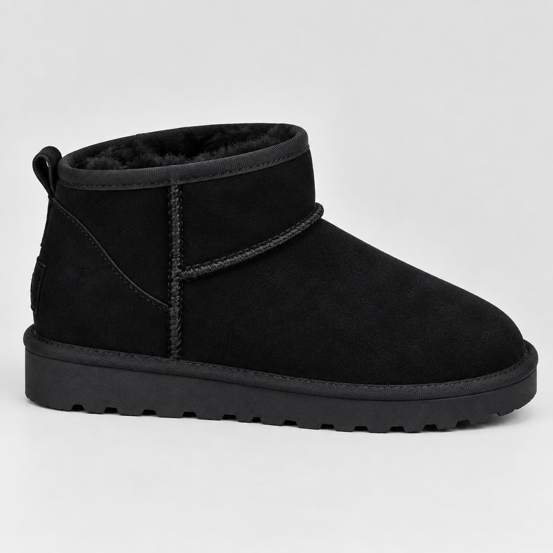 Violaine | Black Leather Flat Ankle Boots Winter Casual — Black