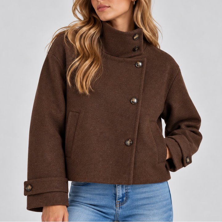 Gemma │ Women's High Neck Cropped Jacket With Asymmetric Button Front