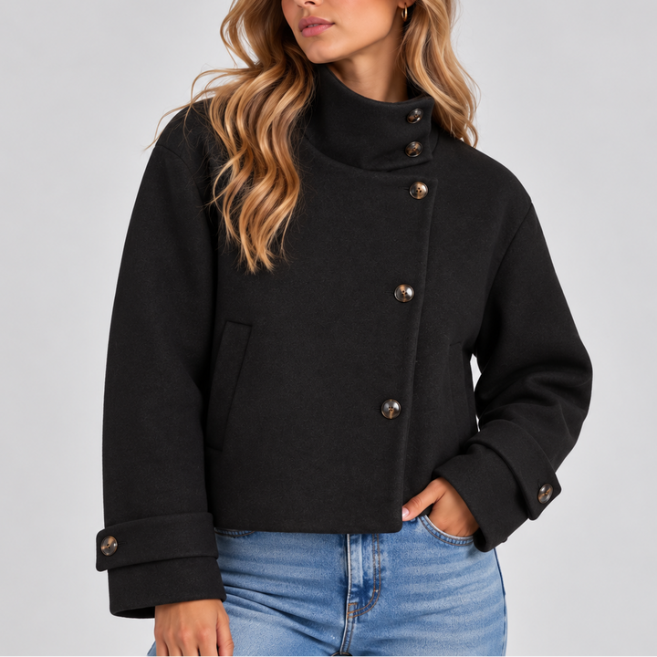 Gemma │ Women's High Neck Cropped Jacket With Asymmetric Button Front