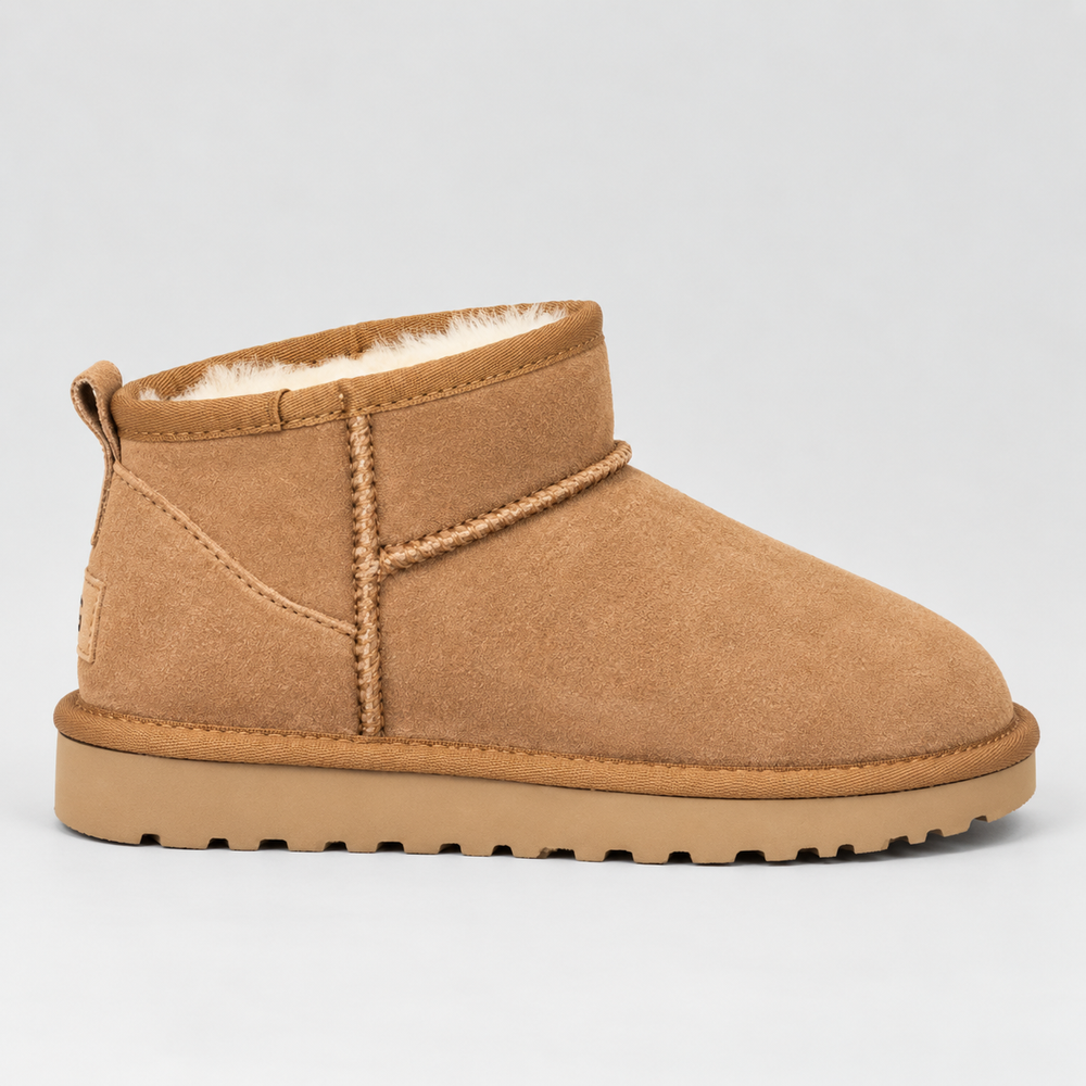 Violaine | Black Leather Flat Ankle Boots Winter Casual — Beige