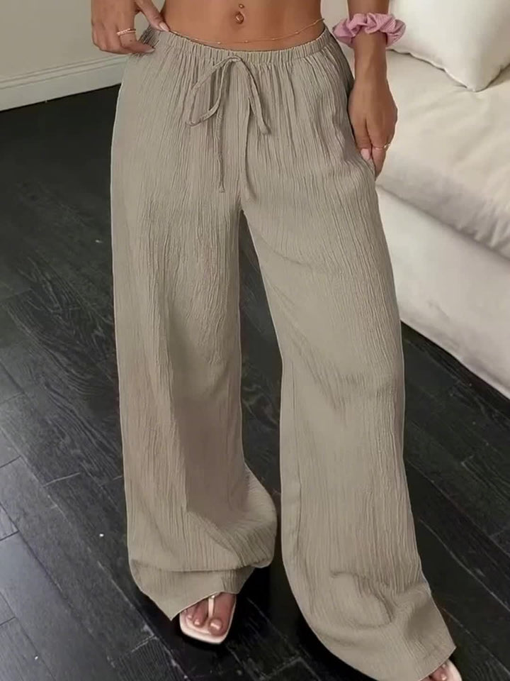 Willow | Women's Crinkle Texture Drawstring Wide-Leg Trousers