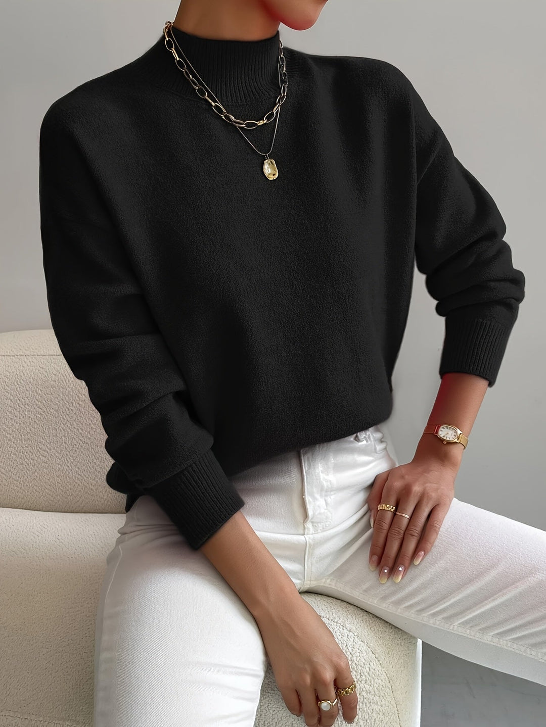 Augusta │ Women's Ribbed Funnel Neck Long Sleeve Knitted Jumper