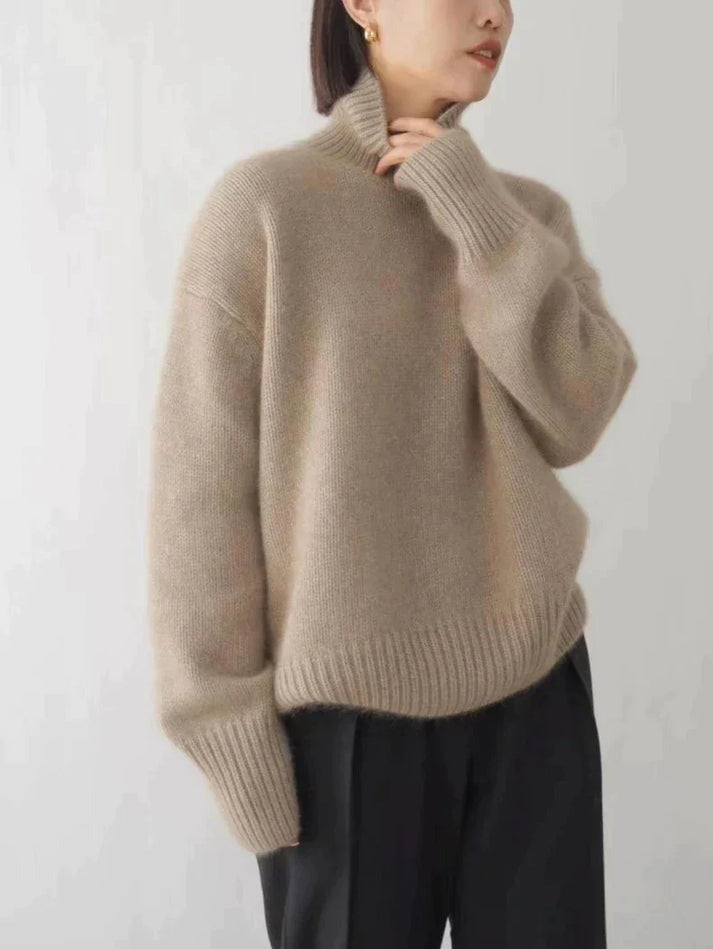 Leona │ Women's Cashmere Blend Ribbed Trim Turtleneck Jumper