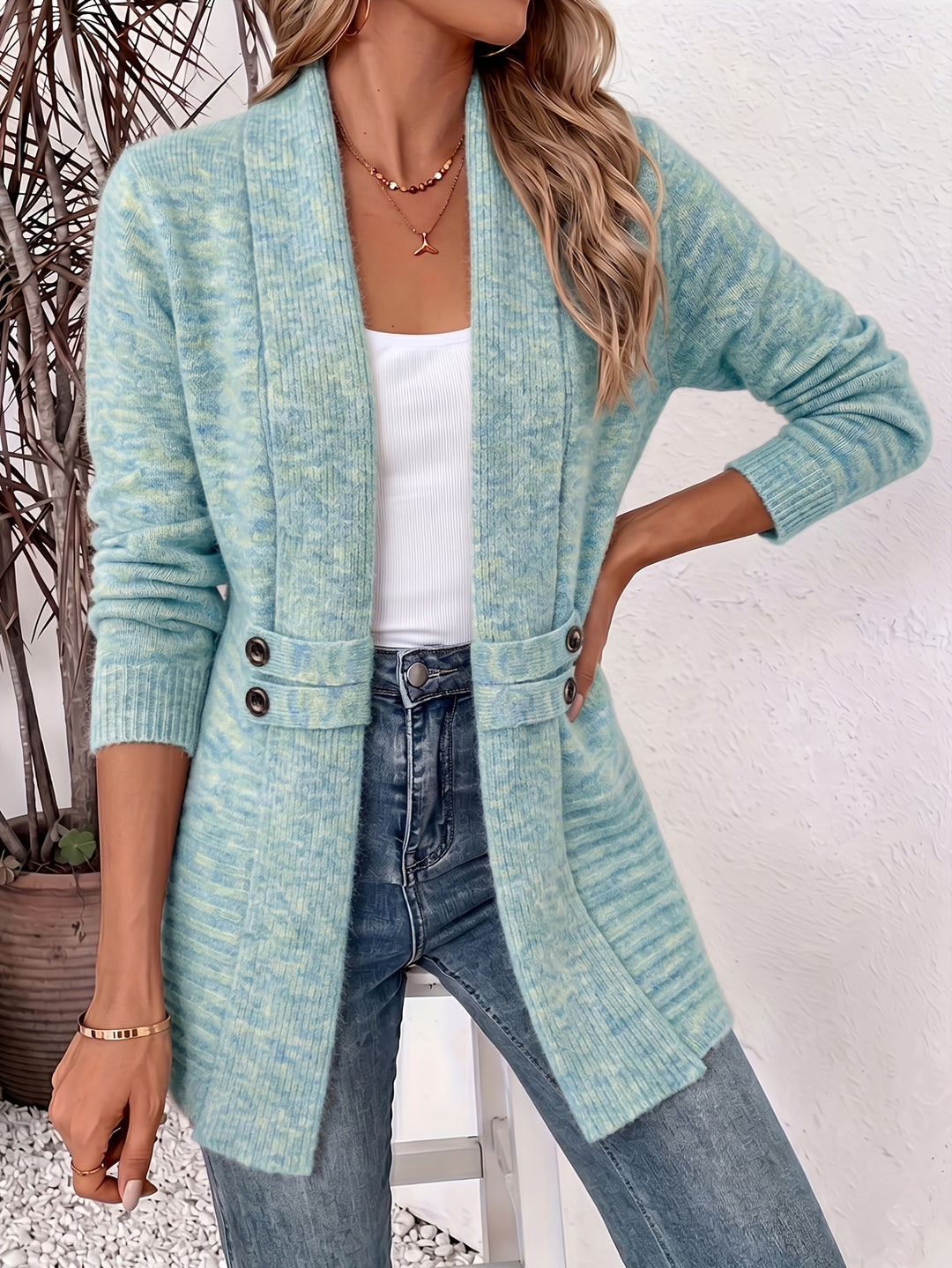 Mia | Women's Open Front Shawl Collar Belted Knit Cardigan