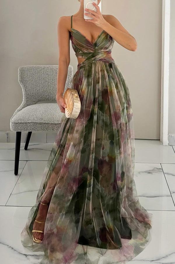 Elegant mesh maxi dress with a figure-hugging cut – Camille-Green-S-State of Style