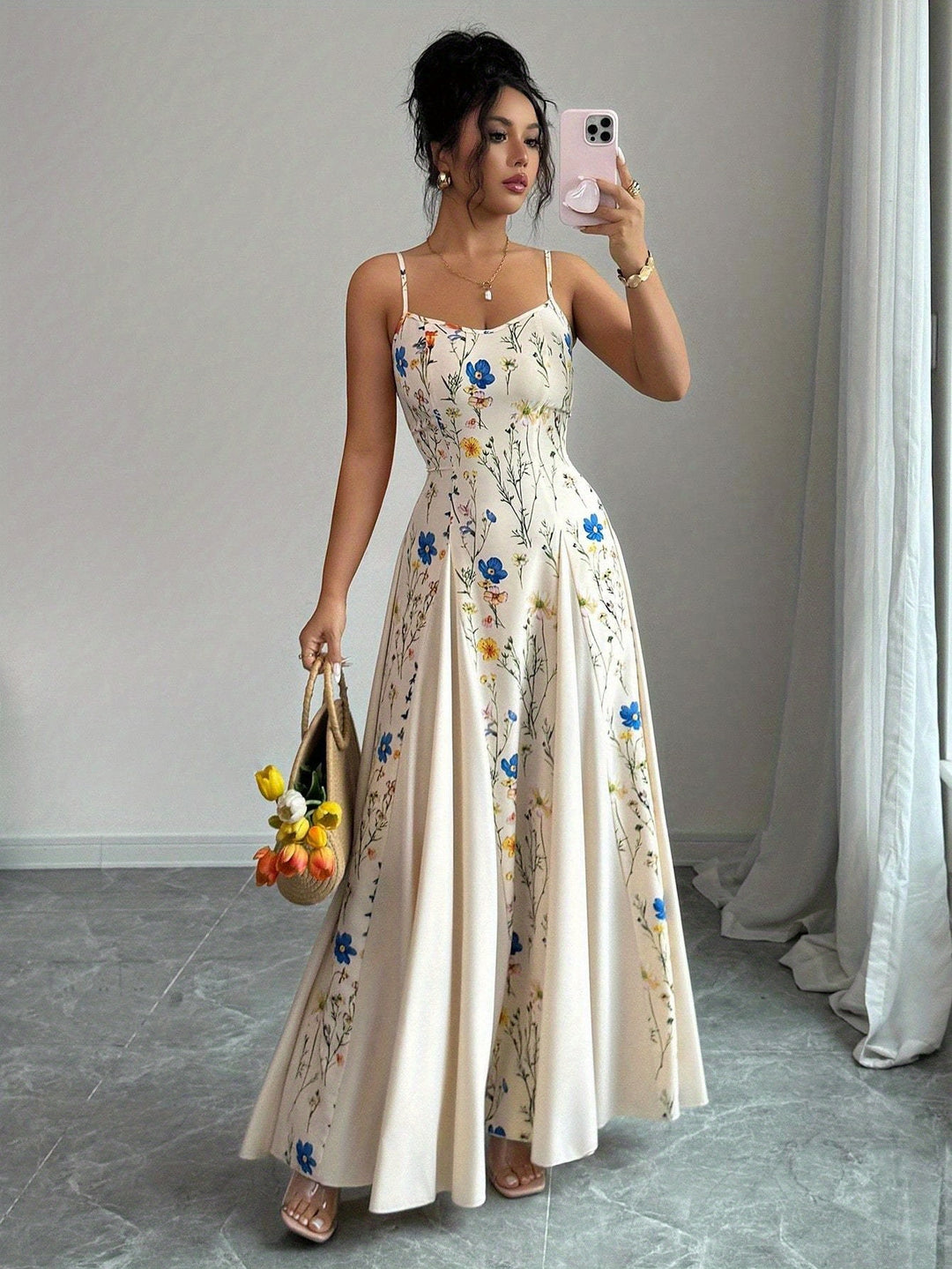 Naomi │ Women's Floral Print Wedding Guest Maxi Dress With Spaghetti Straps