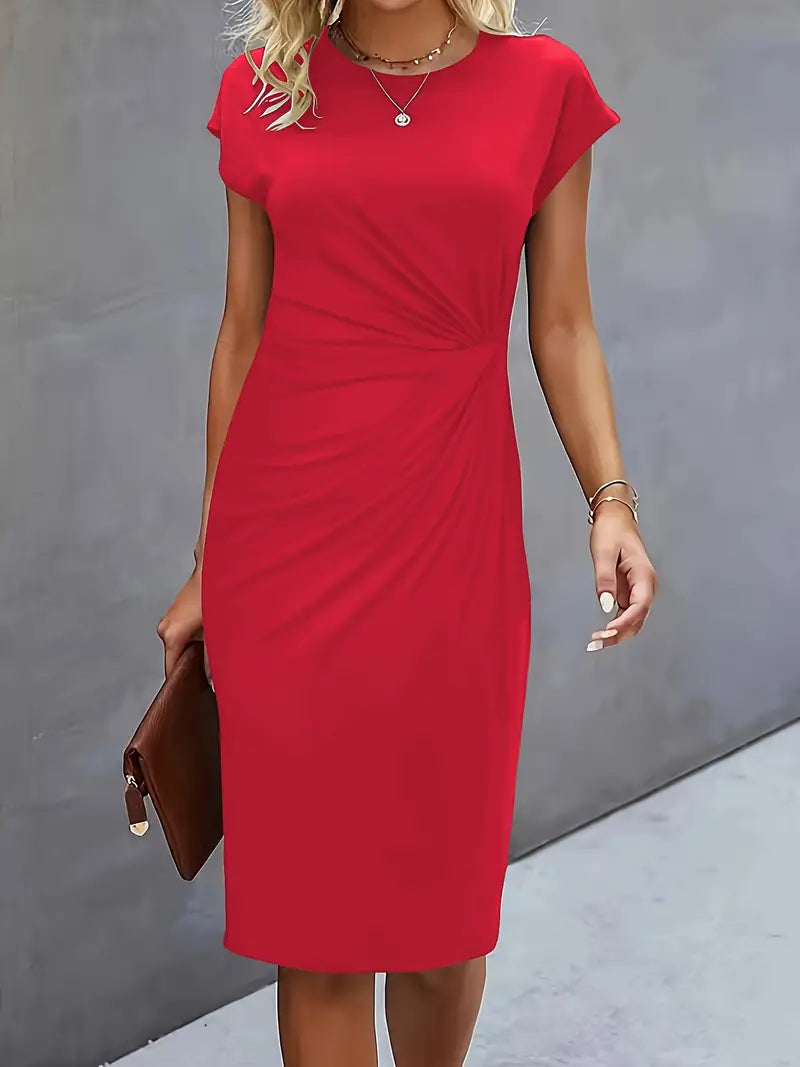 Verity │ Women's Short Sleeve Bodycon Midi Dress With Twisted Waist Detail