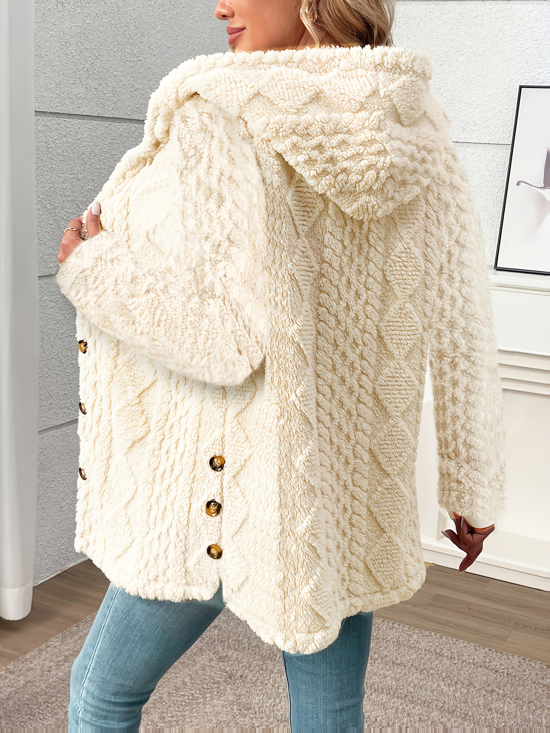 Nora │ Women's Hooded Wool-Blend Teddy Coat With Button Front