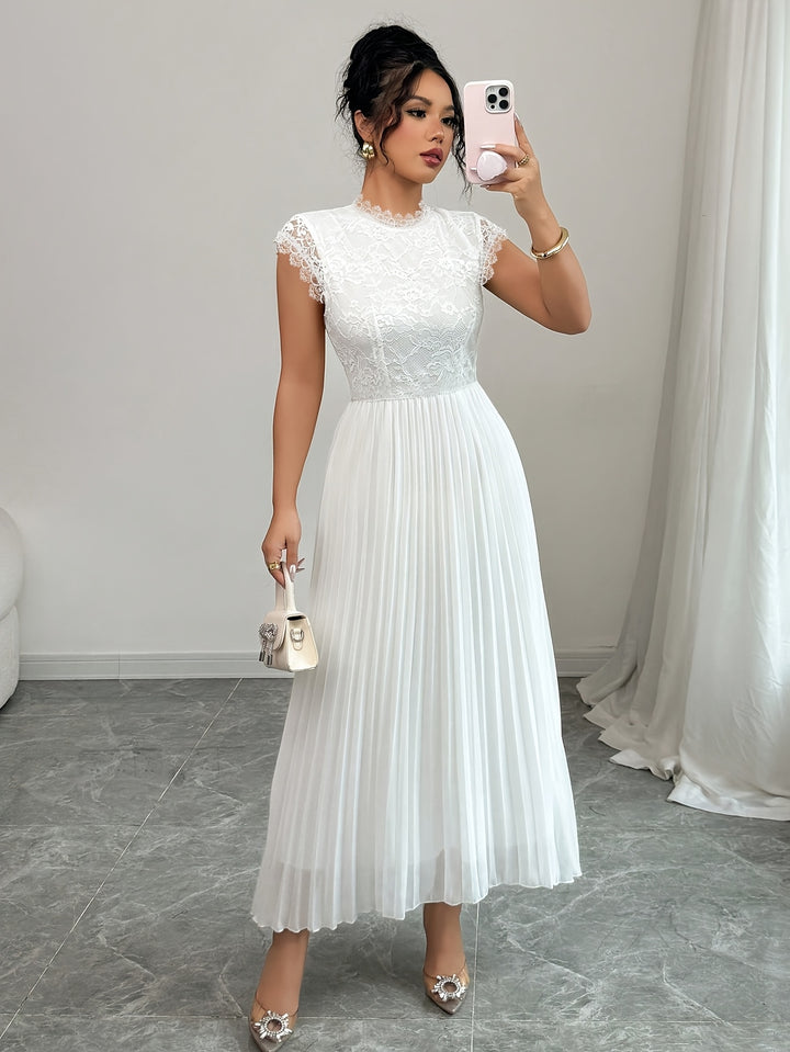 Edith │ Women's Lace Bodice Pleated Wedding Guest Maxi Dress