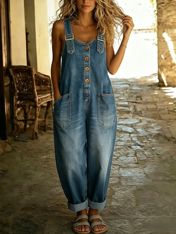 Jemima │ Women's Denim Dungarees With Adjustable Straps And Button Front