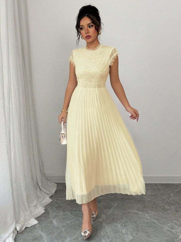 Edith │ Women's Lace Bodice Pleated Wedding Guest Maxi Dress
