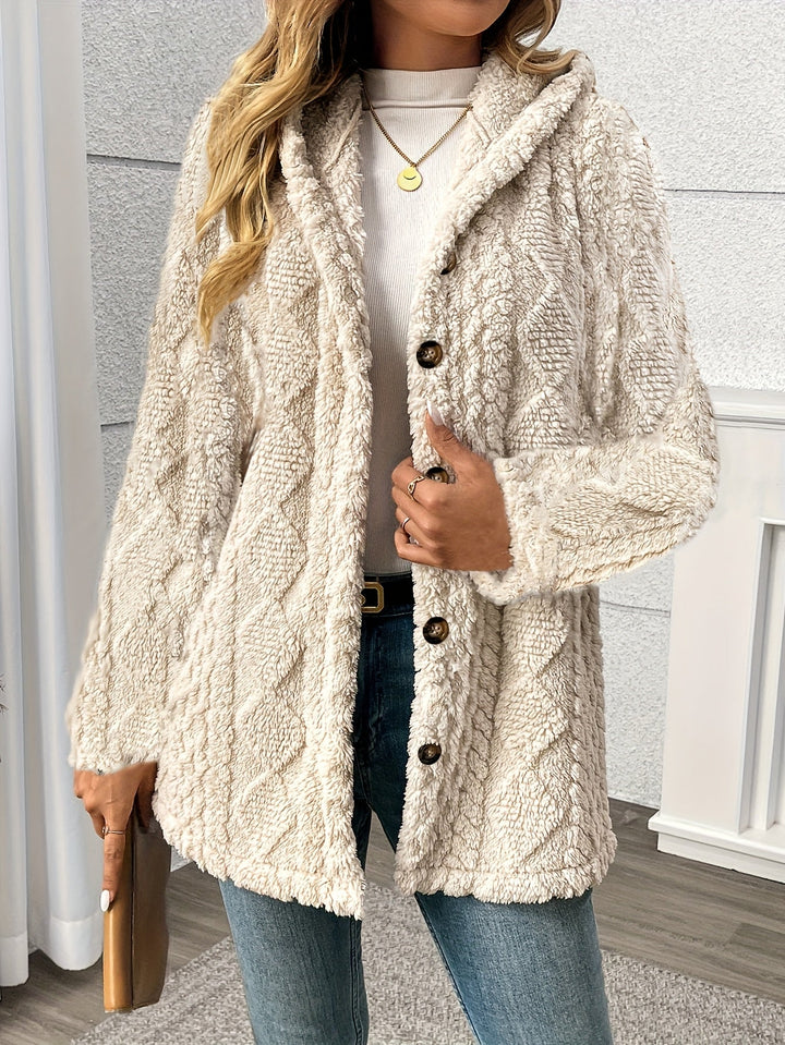 Nora │ Women's Hooded Wool-Blend Teddy Coat With Button Front