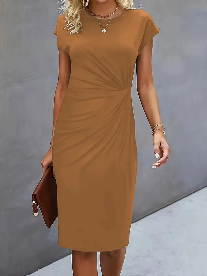 Verity │ Women's Short Sleeve Bodycon Midi Dress With Twisted Waist Detail