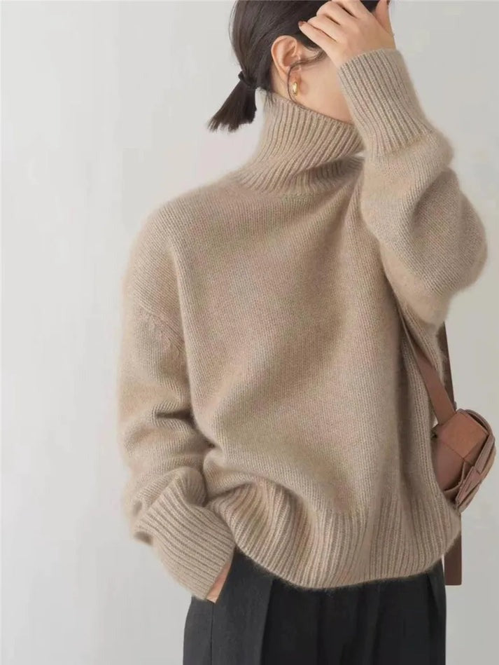 Leona │ Women's Cashmere Blend Ribbed Trim Turtleneck Jumper