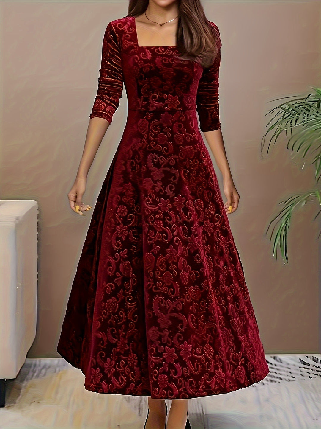 Josephine │ Women's Velvet Square Neck Wedding Guest Maxi Dress