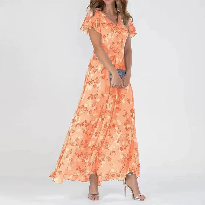 Lily | Women's Floral Print Ruffle Sleeve V-Neck Maxi Dress