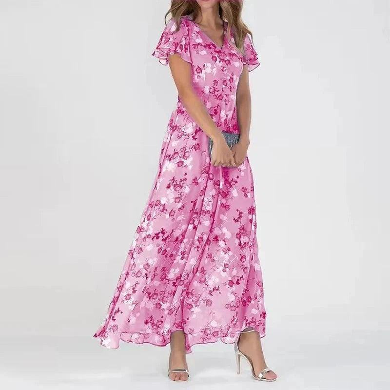 Lily | Women's Floral Print Ruffle Sleeve V-Neck Maxi Dress