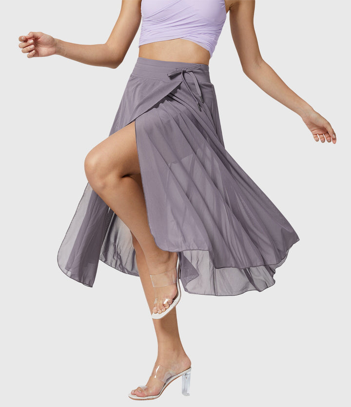 Arabella │ Women's High Waist Two-Layer Midi Skirt