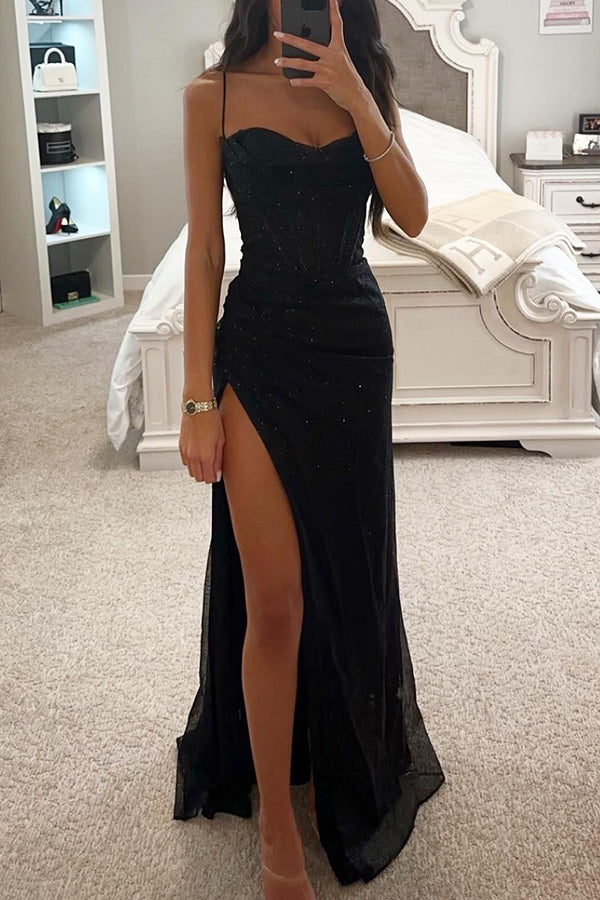 Glamorous Maxi Dress with Sequins and Corset - Celeste-Black-S-State of Style