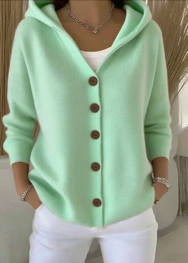 Maud │ Women's Hooded Knit Cardigan With Button Front