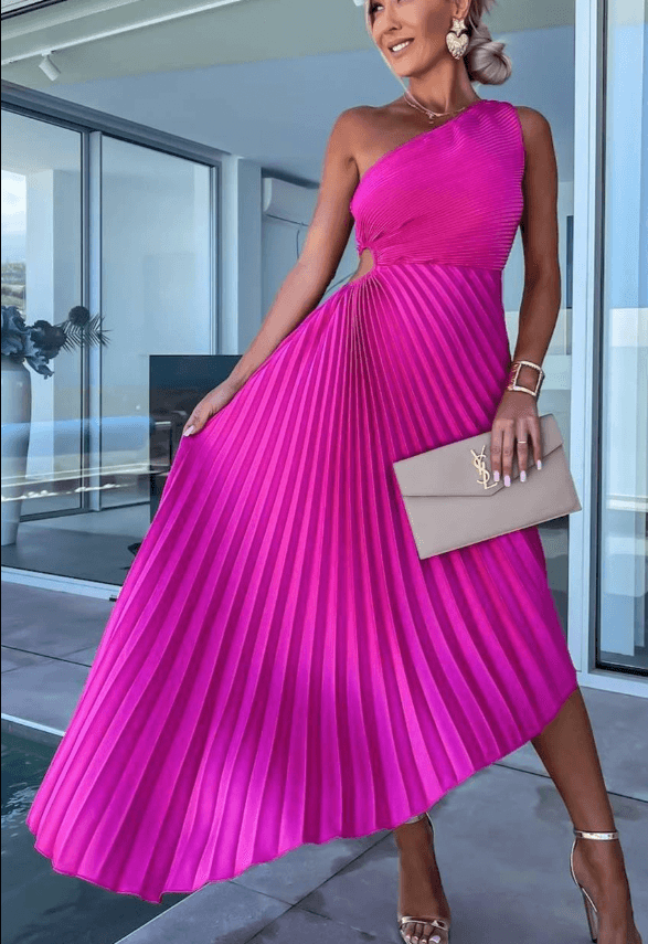 Lysandra │ Women's One Shoulder Pleated Maxi Wedding Guest Dress