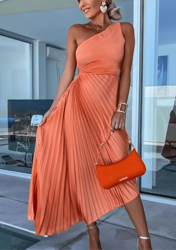 Lysandra │ Women's One Shoulder Pleated Maxi Wedding Guest Dress