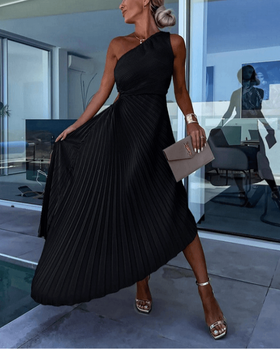 Lysandra │ Women's One Shoulder Pleated Maxi Wedding Guest Dress