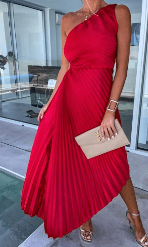 Lysandra │ Women's One Shoulder Pleated Maxi Wedding Guest Dress